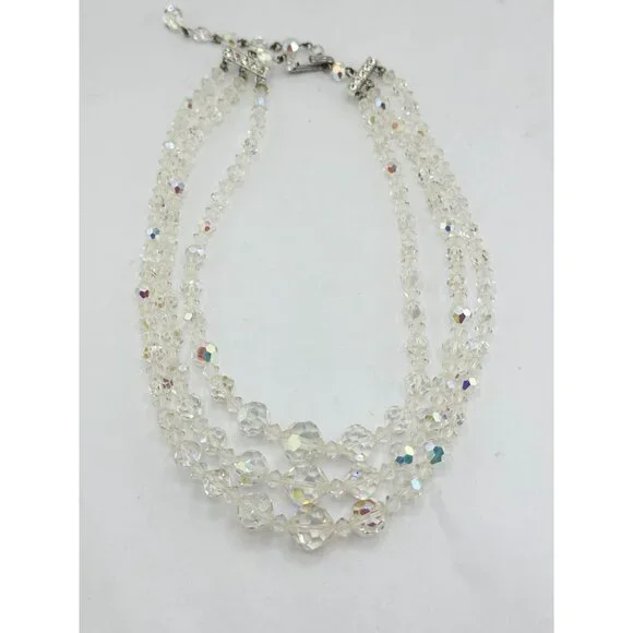 Vintage faceted crystal three strand necklace - Picture 2 of 5
